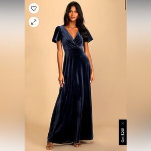 Lulu’s Absolutely Amazed Navy Blue Velvet Flutter Sleeve Maxi Dress